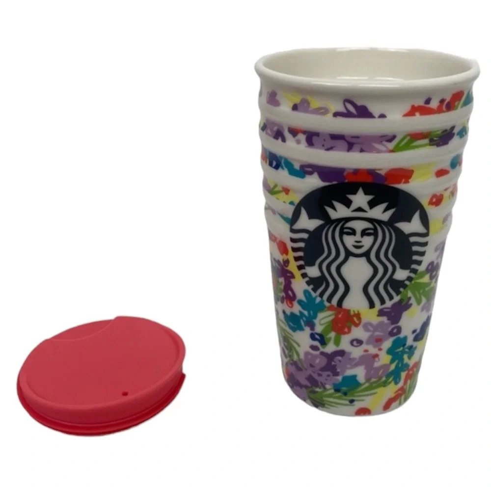 Starbucks Floral Spring Morning 10 oz Ceramic Tumbler With Lid